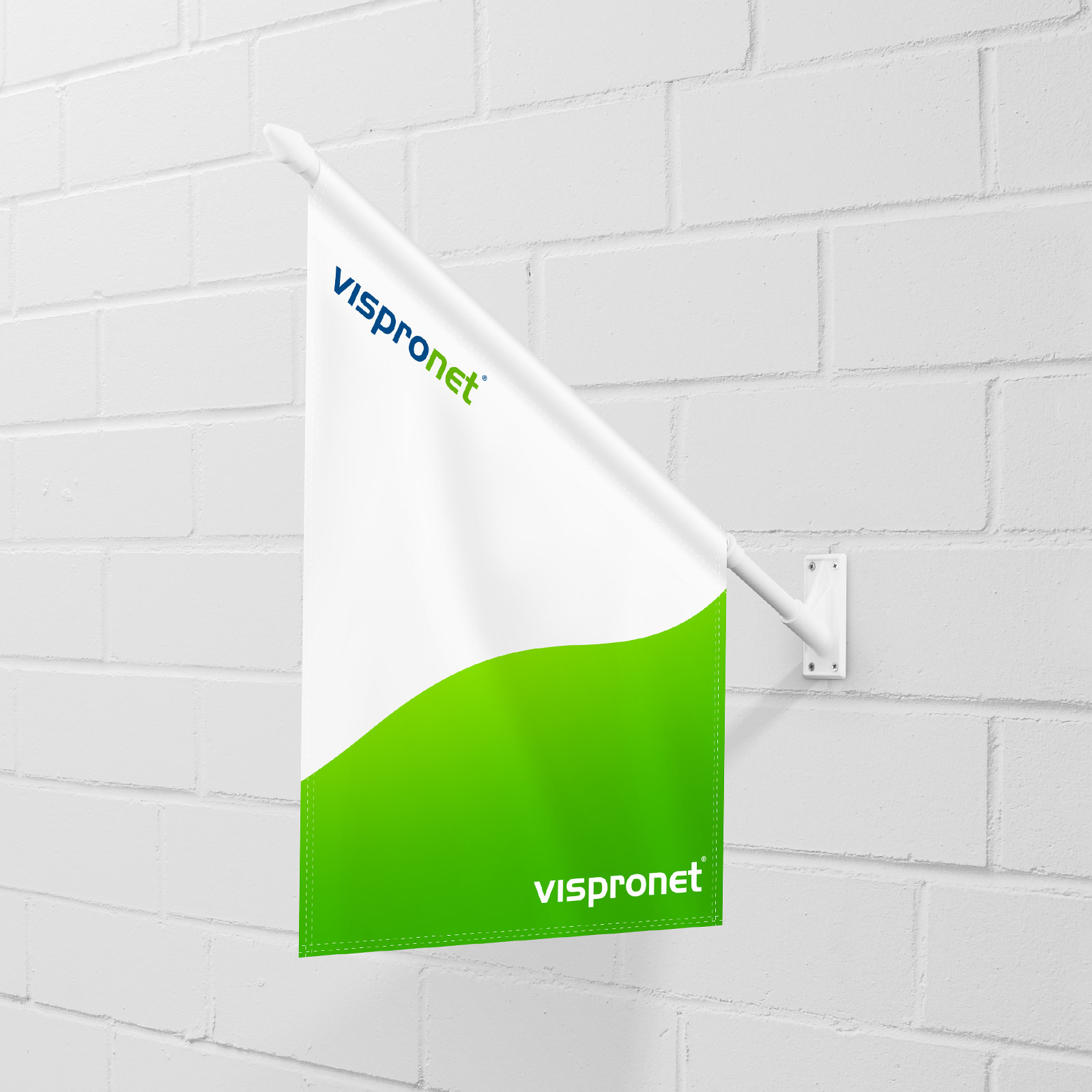 Drapeau pour glacier en textile, bord inférieur droit, dimensions 46 x 37/64 cm, support incliné à 60°