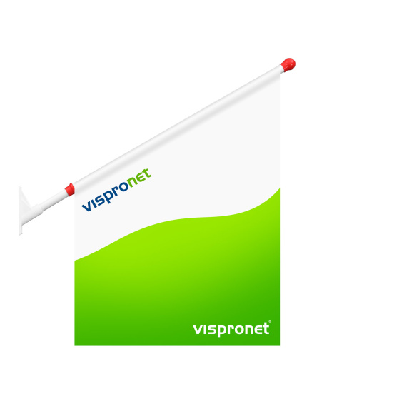 Drapeau pour glacier avec bord inférieur droit, dimensions 46 x 37/64 cm, support incliné à 60°