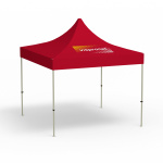 Pavillon pliable Basic, 3 x 3 m, rouge, toit avec 1 logo imprimé (Coté 1)