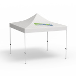 Pavillon pliable Eco, 3 x 3 m, blanc, toit avec 1 logo imprimé (Coté 1)