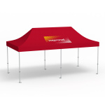 Pavillon pliable Premium, 3 x 6 m, rouge, toit avec 1 logo imprimé (Côté 1)