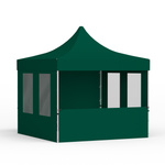 Tente pliante 3 x 3 m avec 1 paroi pleine, 1 paroi mi-haute et 2 parois avec fenêtres, verte