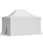 Tente pliante 3 x 4,5 m avec 3 parois pleines et 1 paroi avec porte, blanche