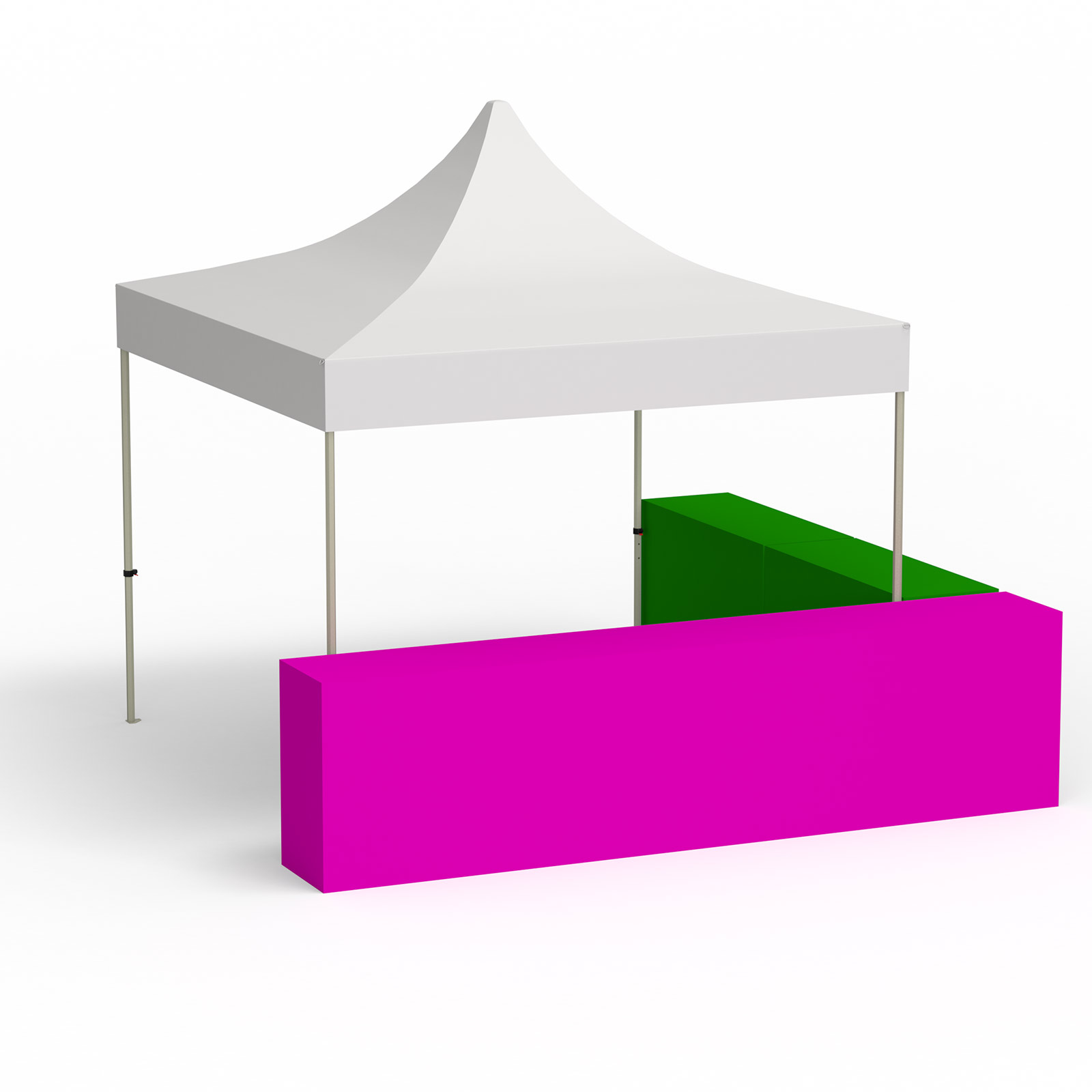 Variante d’implantation en L ; pavillon pliant 3x3 m