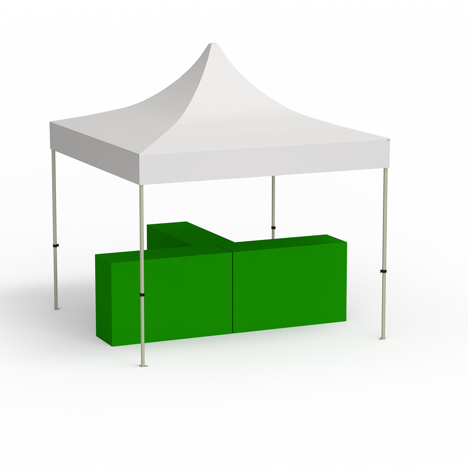 Variante d’implantation en T ; pavillon pliant 3x3 m