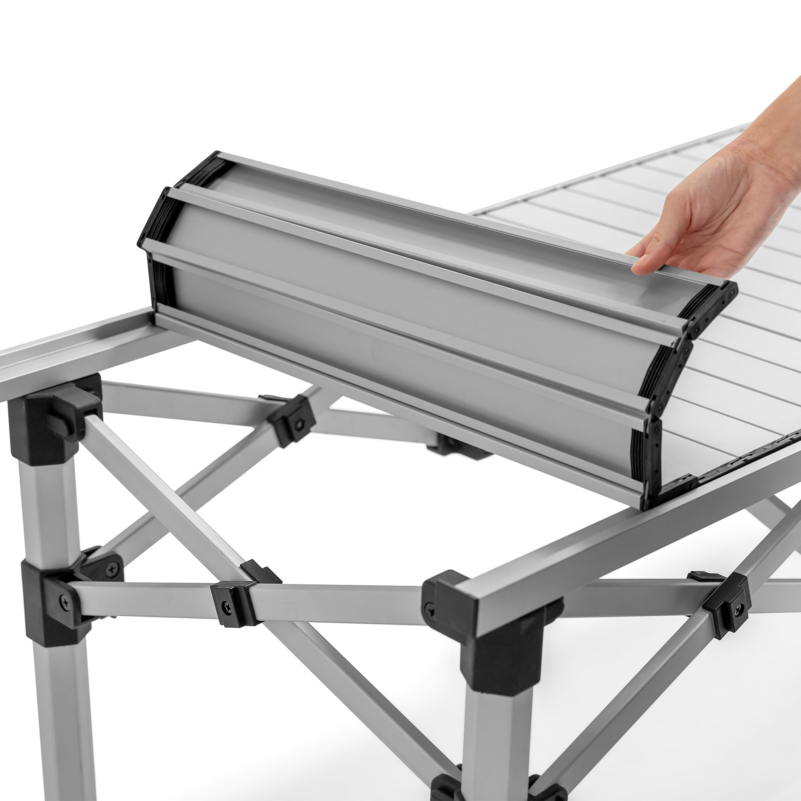 Table pliante alu avec plateau de table enroulable