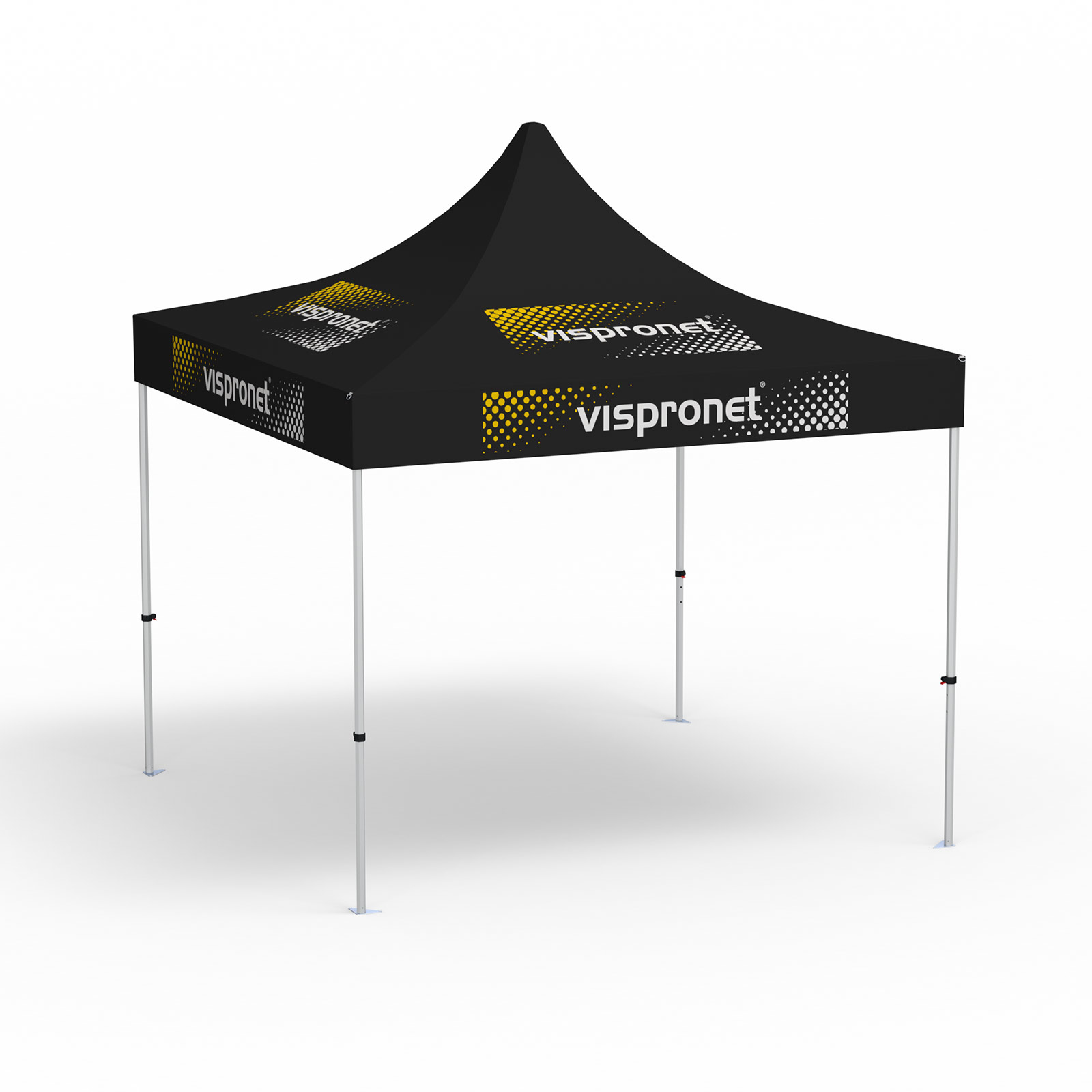 Pavillon pliable Select, 3 x 3 m, noir, avec 8 logos impirmés