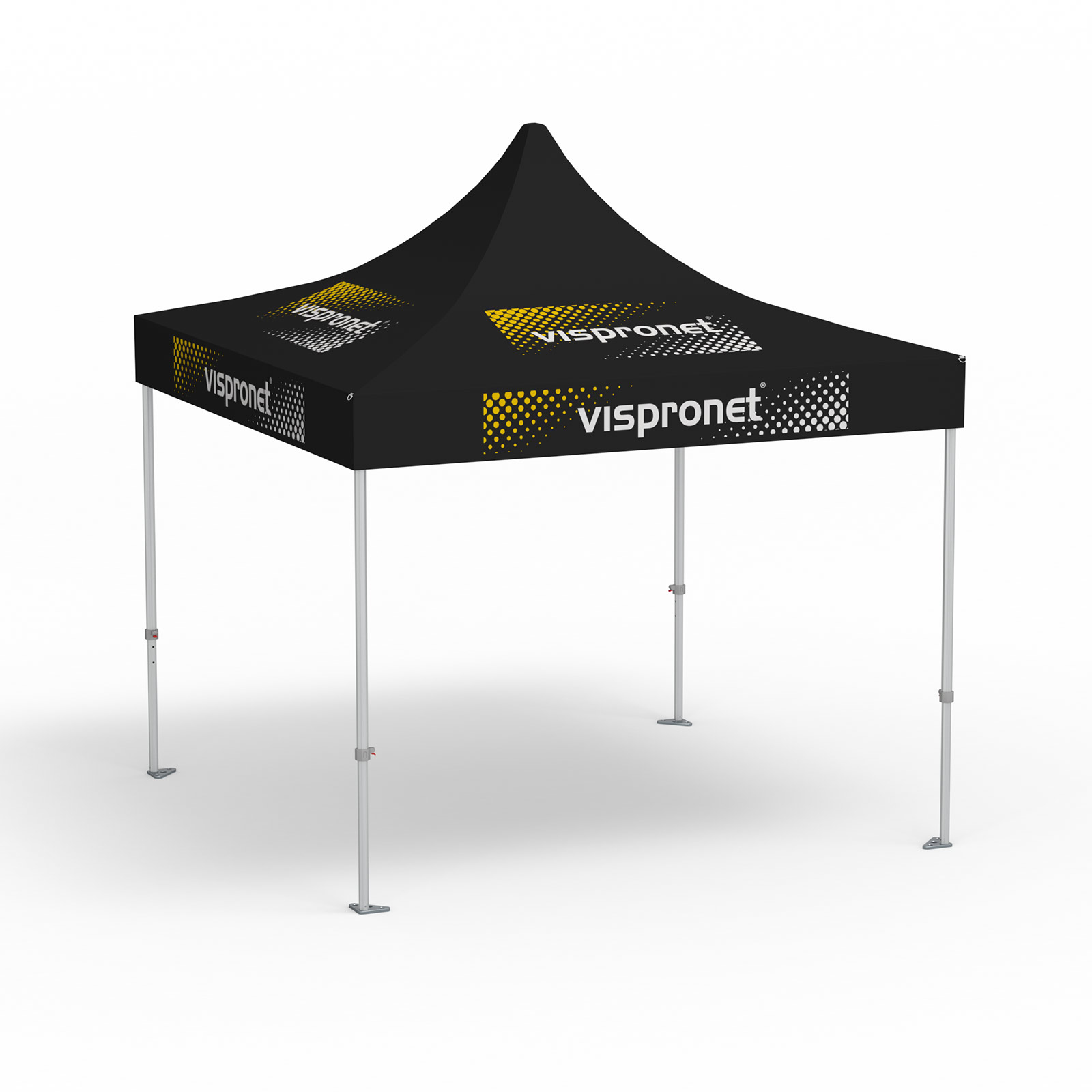 Pavillon pliable Premium, 3 x 3 m, noir, avec 8 logos impirmés