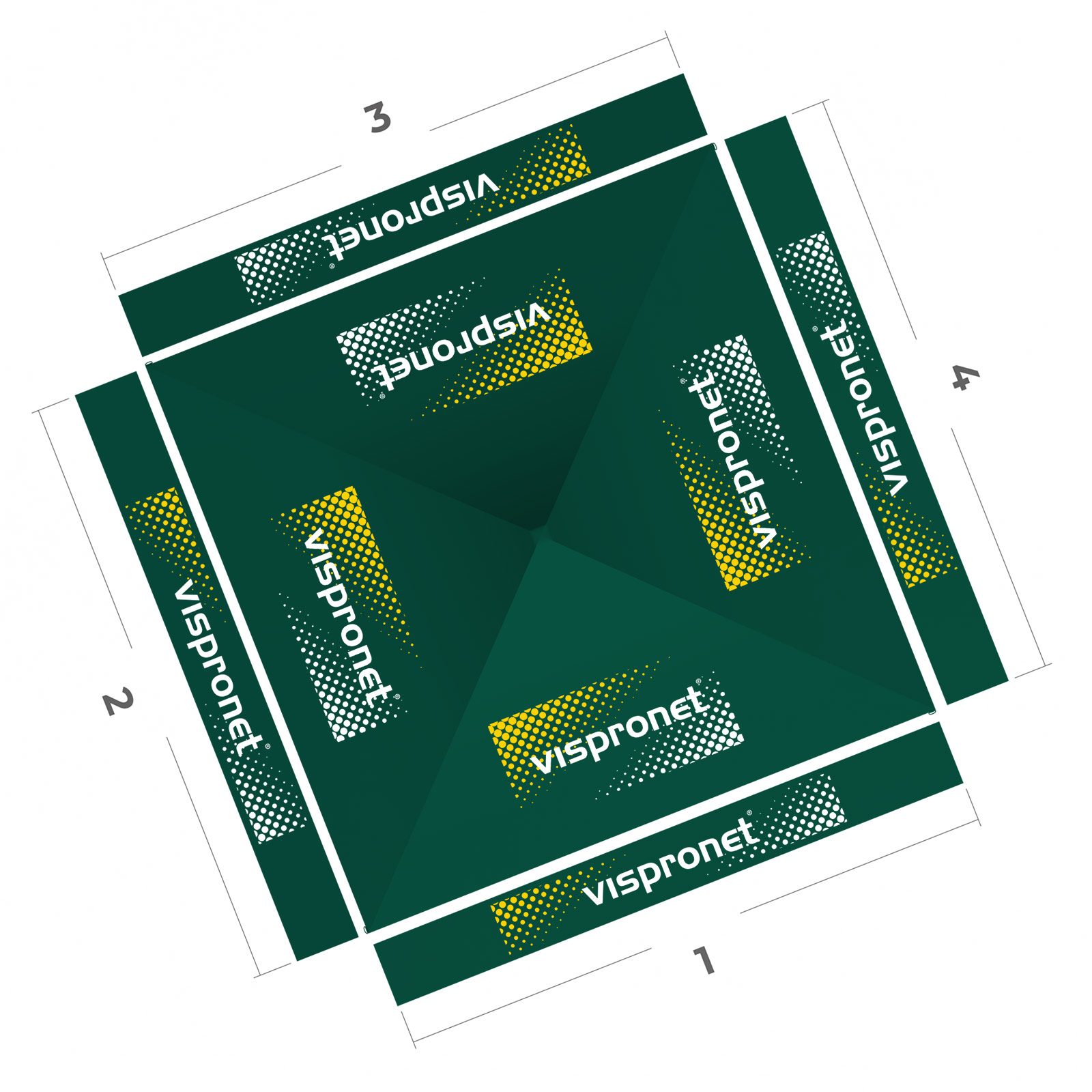 Pavillon pliable 3 x 3 m, vue de dessus