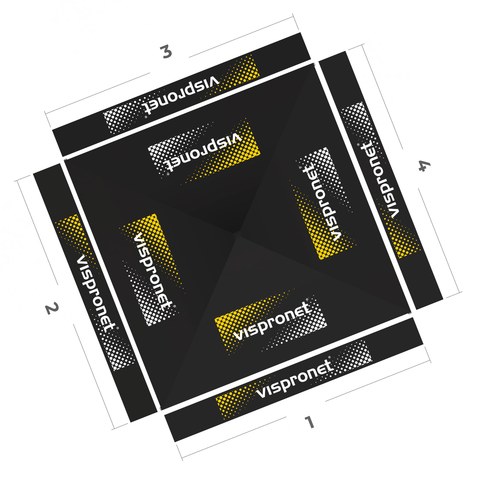 Pavillon pliable 3 x 3 m, vue de dessus