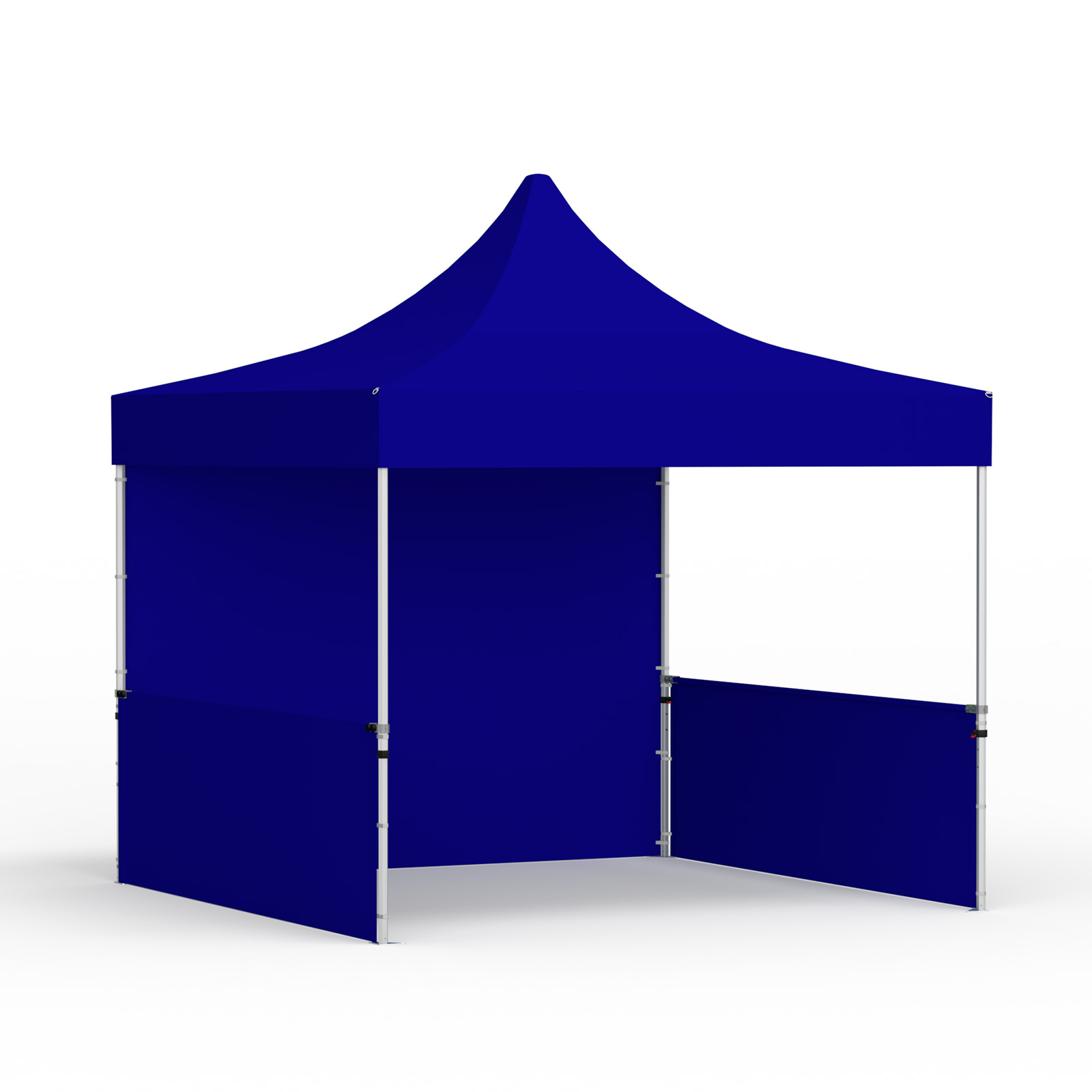 Tente pliante 3 x 3 m avec 1 paroi pleine et 2 parois à mi-hauteur, bleue