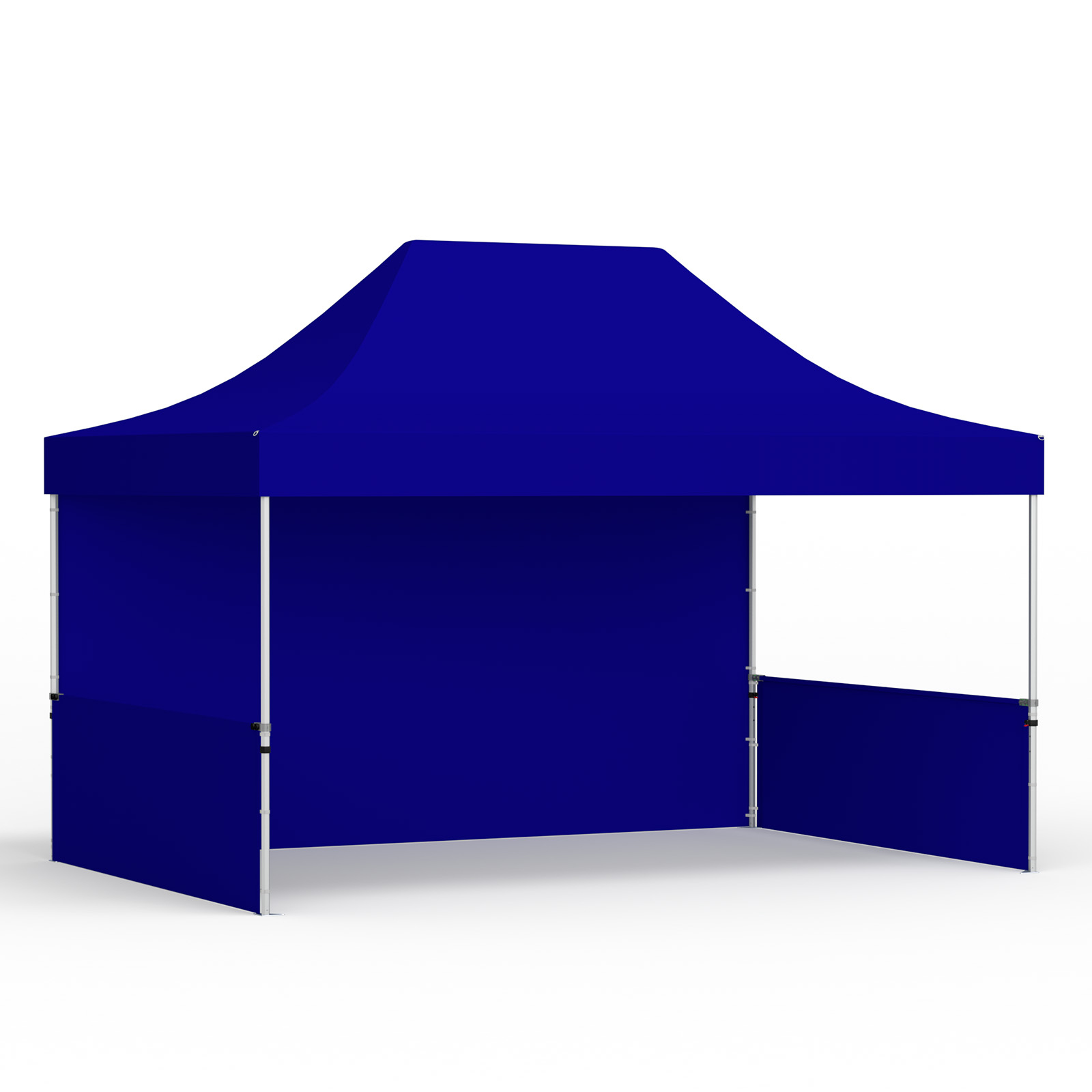 Tente pliante 3 x 4,5 m avec 1 paroi pleine et 2 parois à mi-hauteur, bleue