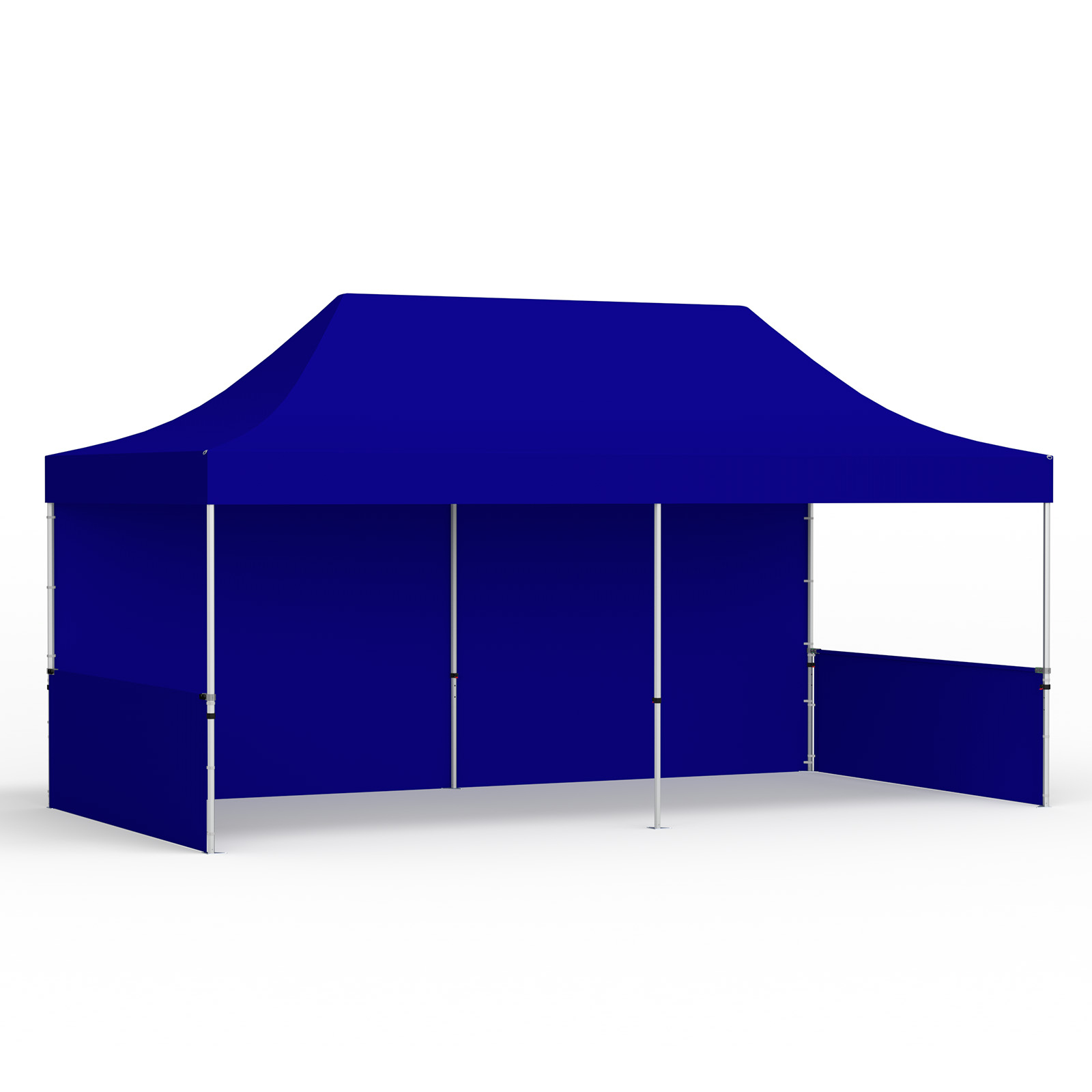 Tente pliante 3 x 6 m avec 1 paroi pleine et 2 parois à mi-hauteur, bleue