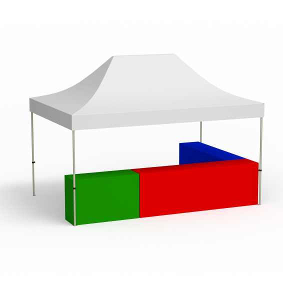 Variante d’implantation en L ; pavillon pliant 3x4,5 m