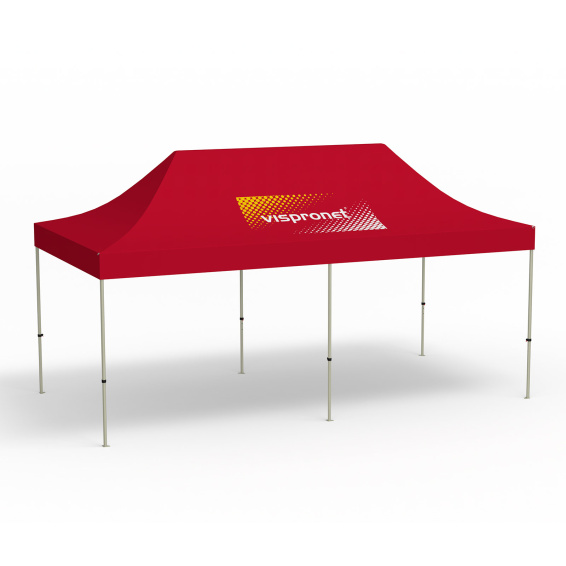 Pavillon pliable Basic, 3 x 6 m, rouge, toit avec 1 logo imprimé (Côté 1)