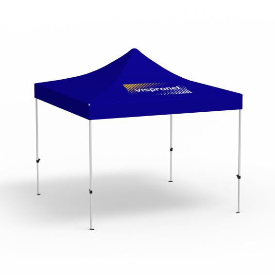Pavillon pliable Eco, 3 x 3 m, bleu, toit avec 1 logo imprimé (Coté 1)