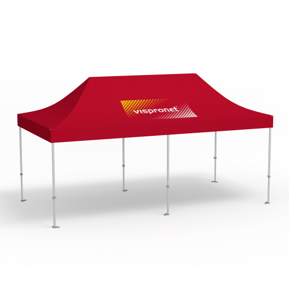Pavillon pliable Premium, 3 x 6 m, rouge, toit avec 1 logo imprimé (Côté 1)