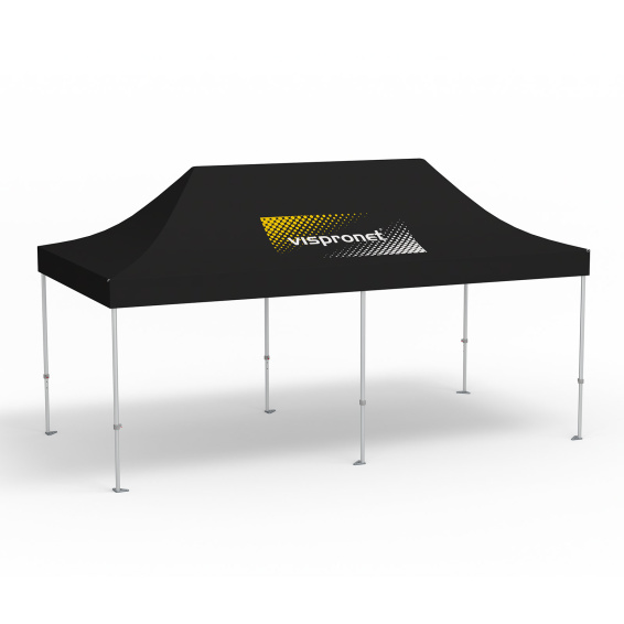 Pavillon pliable Premium, 3 x 6 m, noir, toit avec 1 logo imprimé (Côté 1)