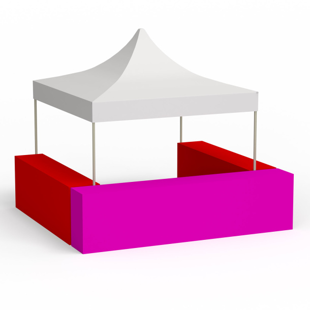 Variante d’implantation en U ; pavillon pliant 3x3 m