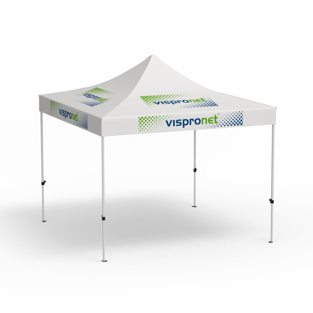 Pavillon pliable Eco, 3 x 3 m, blanc, avec 8 logos impirmés