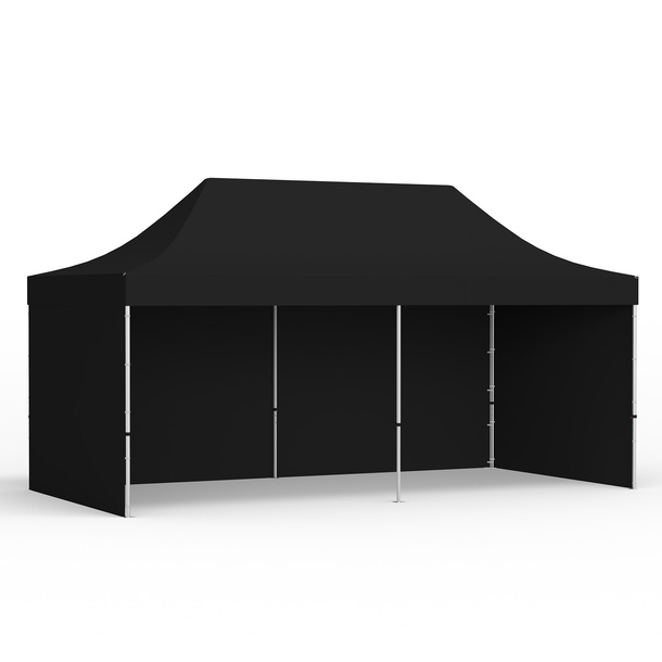 Tente pliante 3 x 6 m avec 3 parois pleines, noire