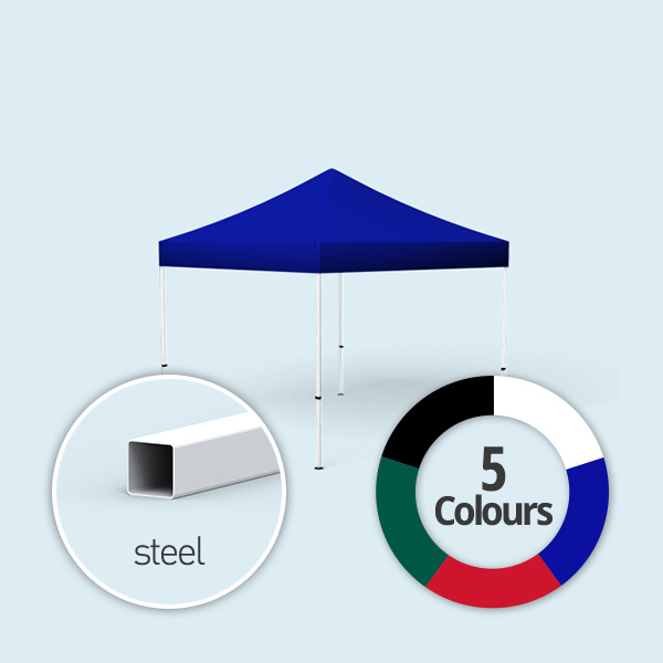Pavillon pliant Eco en 4 couleurs de base, structure en acier thermolaqué