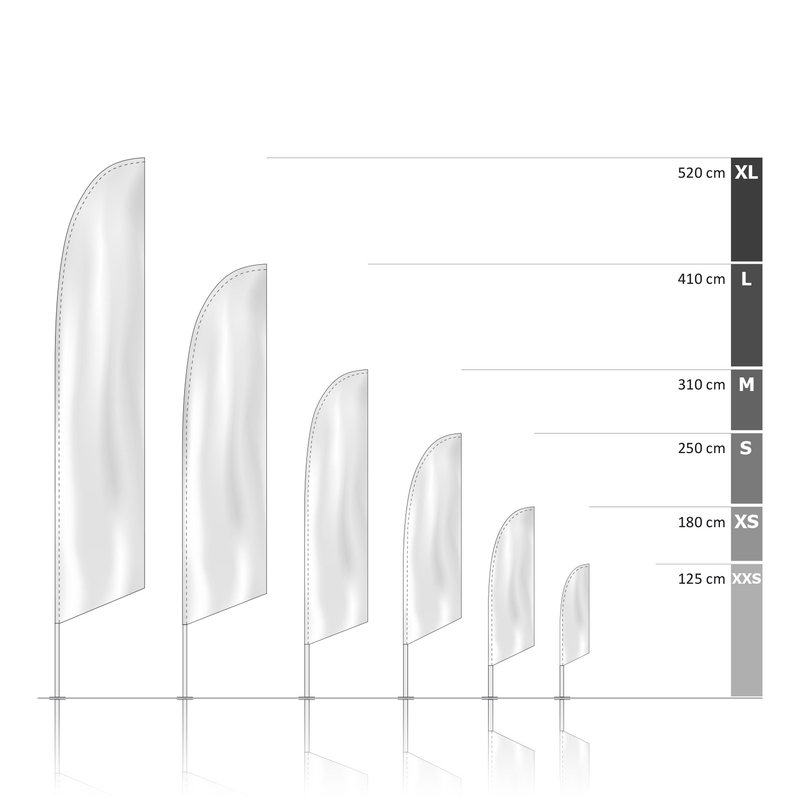 Bowflag® Basic bord inférieur incliné, hauteurs du système – ourlet creux imprimé