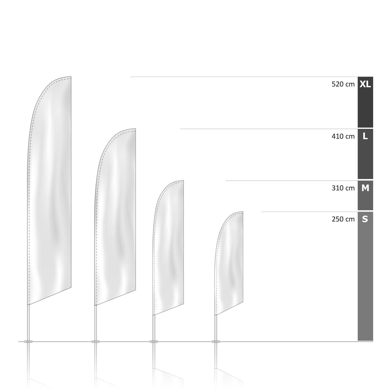 Bowflag® Basic incliné, hauteurs du système – ourlet creux uni