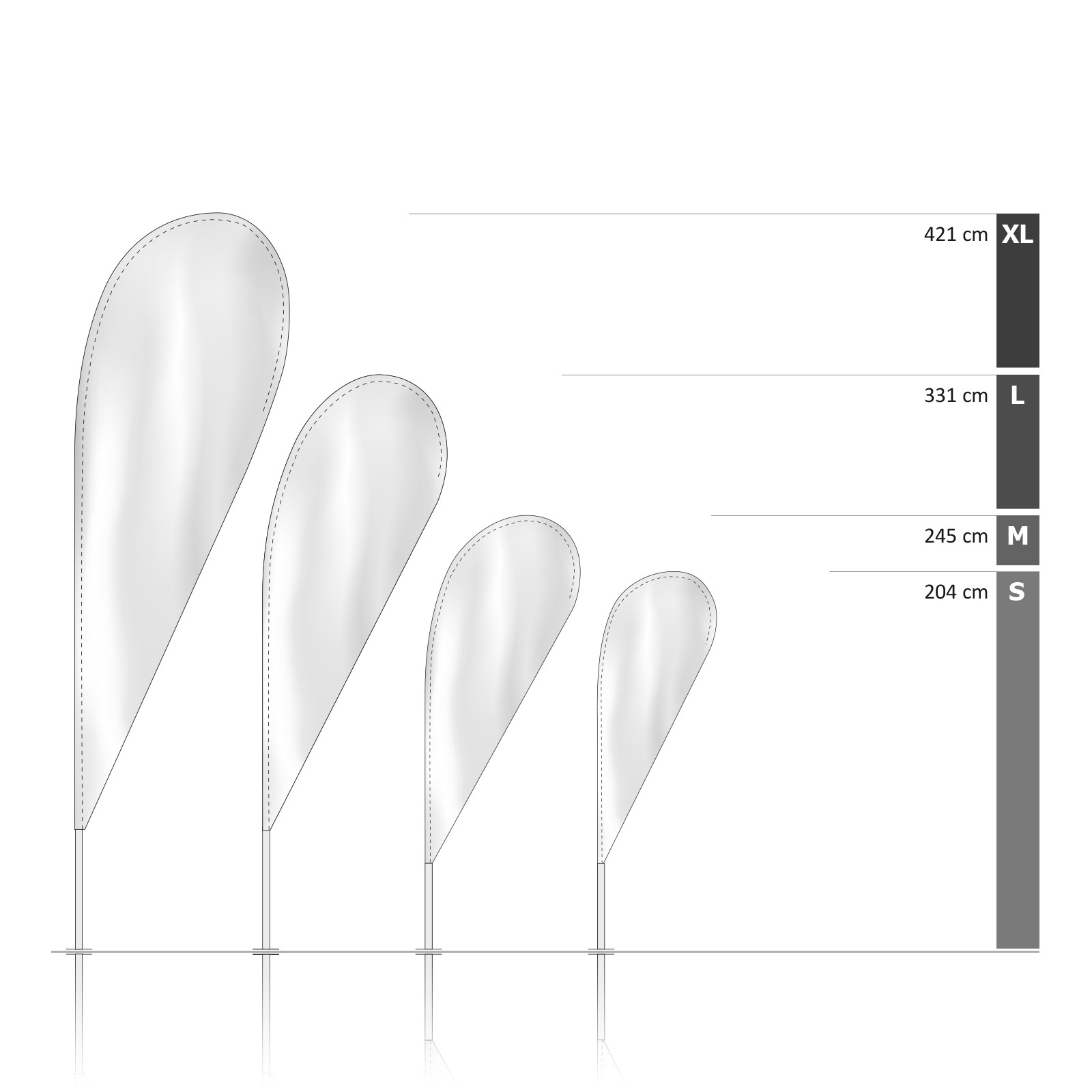 Bowflag® Basic Goutte, hauteurs du système – fourreau unicolore