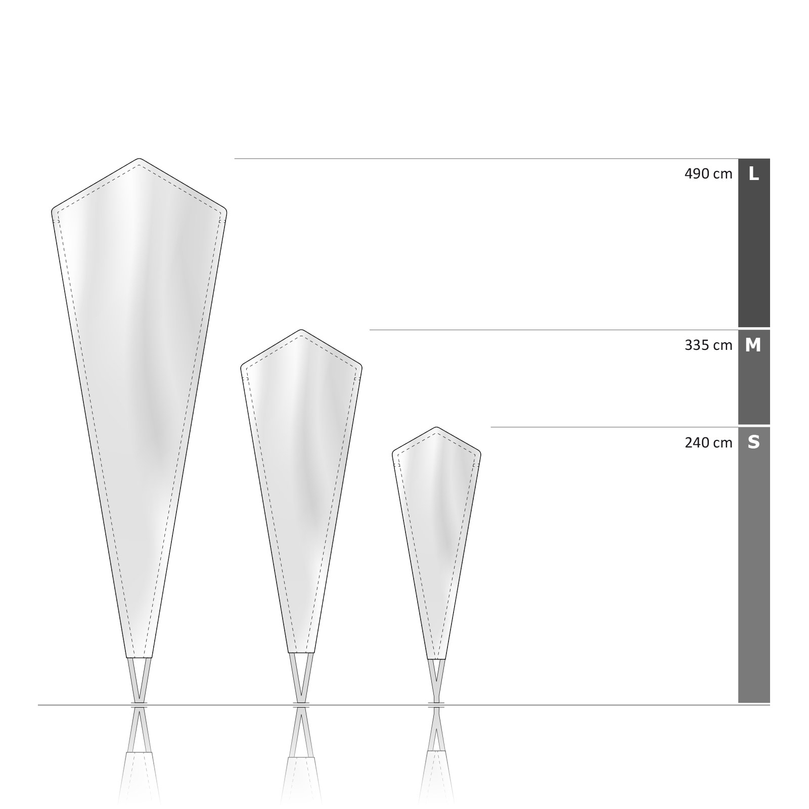 Bowflag® Premium Crystal, aperçu des tailles