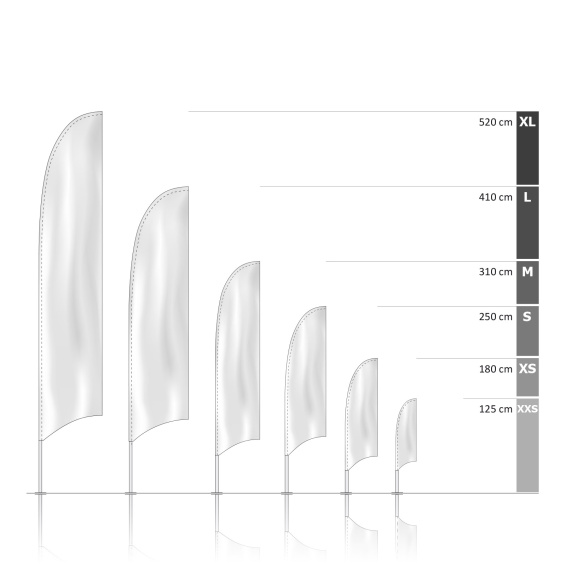 Bowflag® Basic bord inférieur concave, hauteurs du système - fourreau imprimé