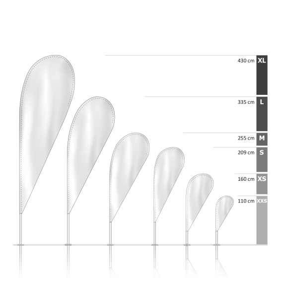 Bowflag® Basic Goutte, hauteurs du système – fourreau personnalisé imprimé