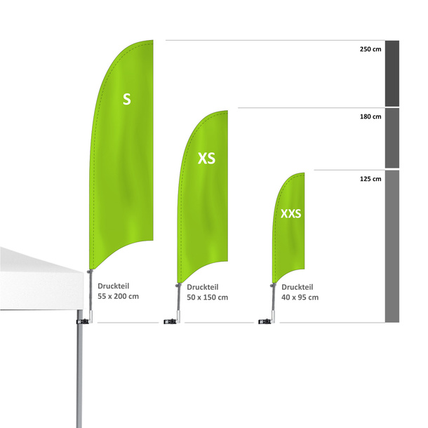 Comparaison des tailles Bowflag® Basic avec support Bowflag® vertical