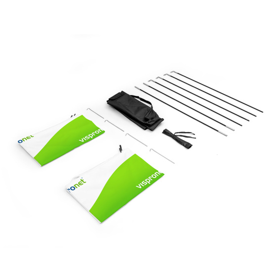 Bannière demi-lune, volume de livraison incl. un sac de transport et des piquets de fixation au sol