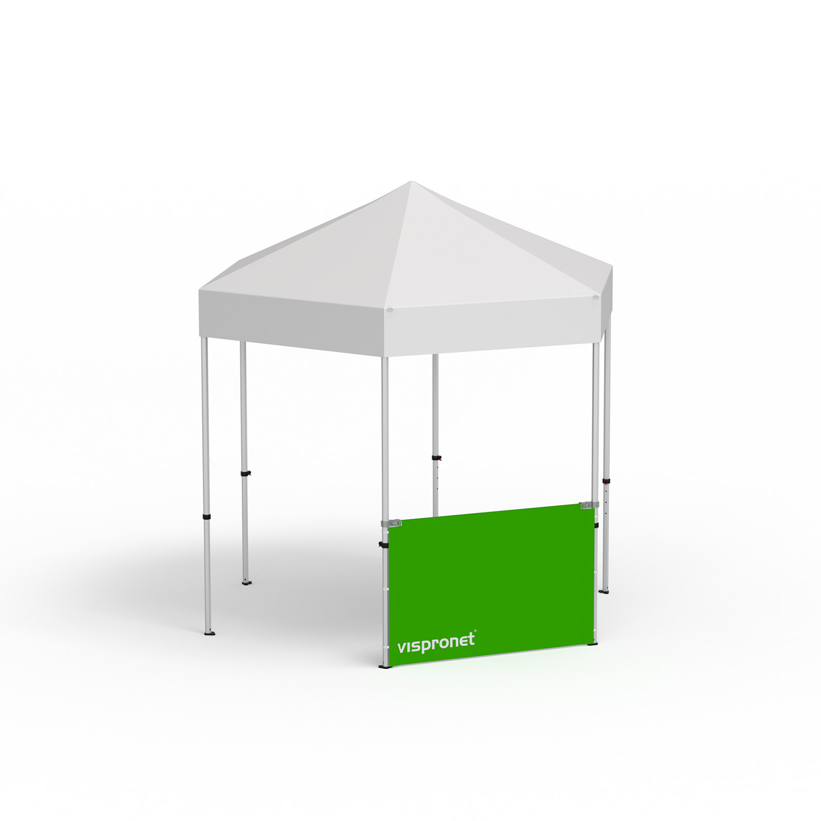 Tente pliante Select Hexagon, exemple avec 1 paroi mi-haute de 1,5 m