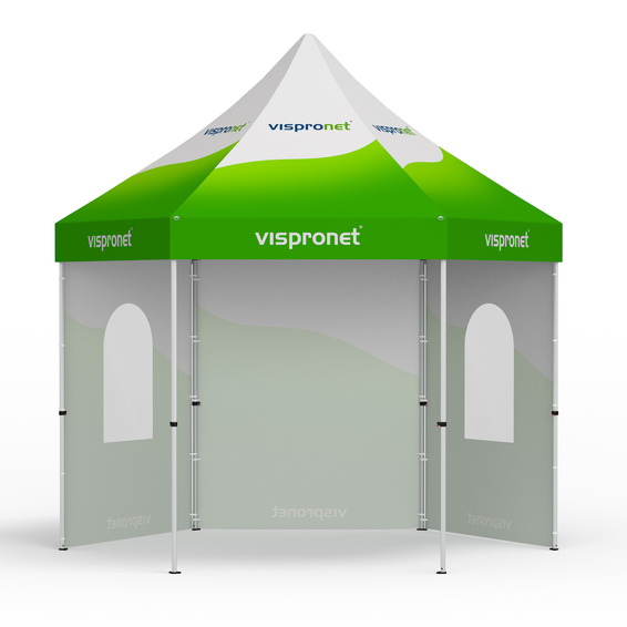 Tente pliable avec 1 cloison pleine et 2 avec fenêtres cintrées