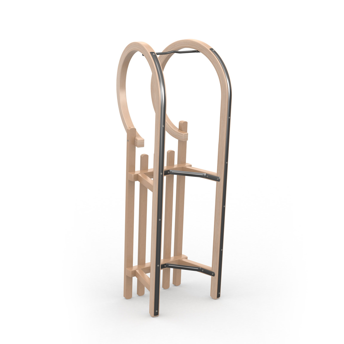 Luge en bois à une place, vue de l'arrière