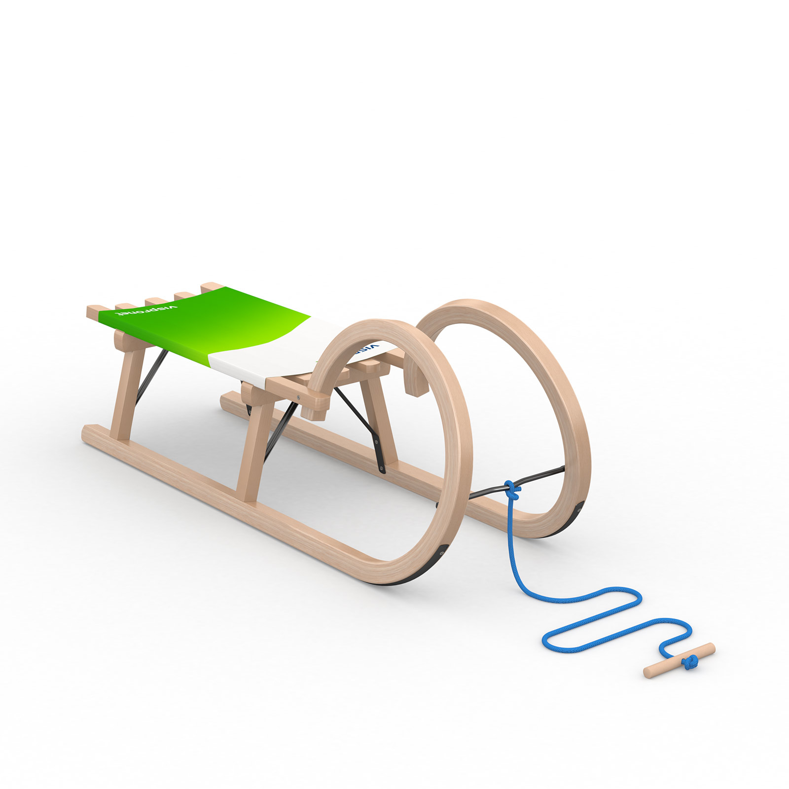 Luge escargot avec corde de traction bleue et poignée en bois (accessoires en option)