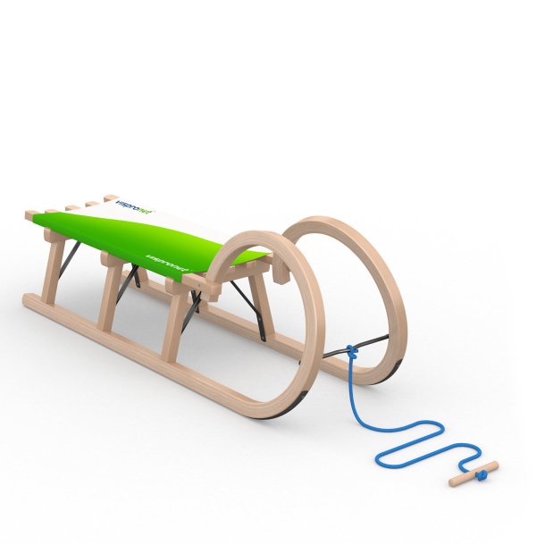 Luge en bois à deux places avec corde de traction bleue (accessoires en option)