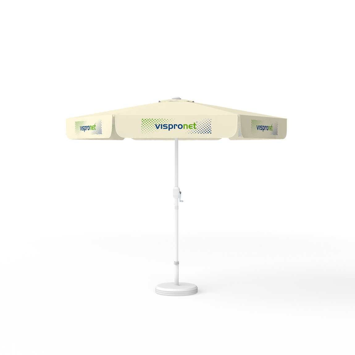 Parasol avec impression de logo, ø 250 cm, tous les 6 volants imprimés avec 1 motif