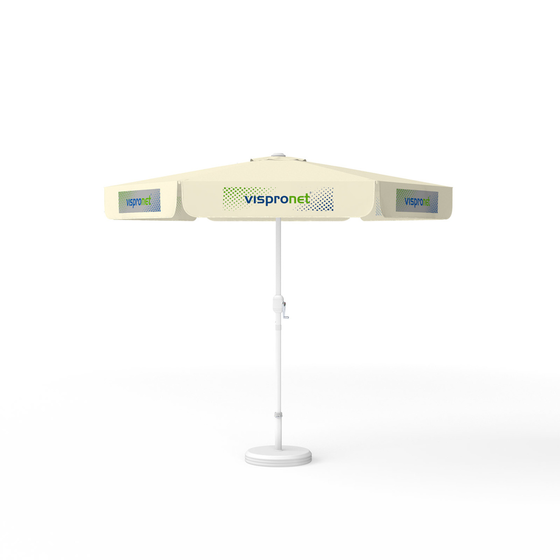 Parasol avec impression de logo, ø 250 cm, 6 volants imprimés en alternance avec 2 motifs