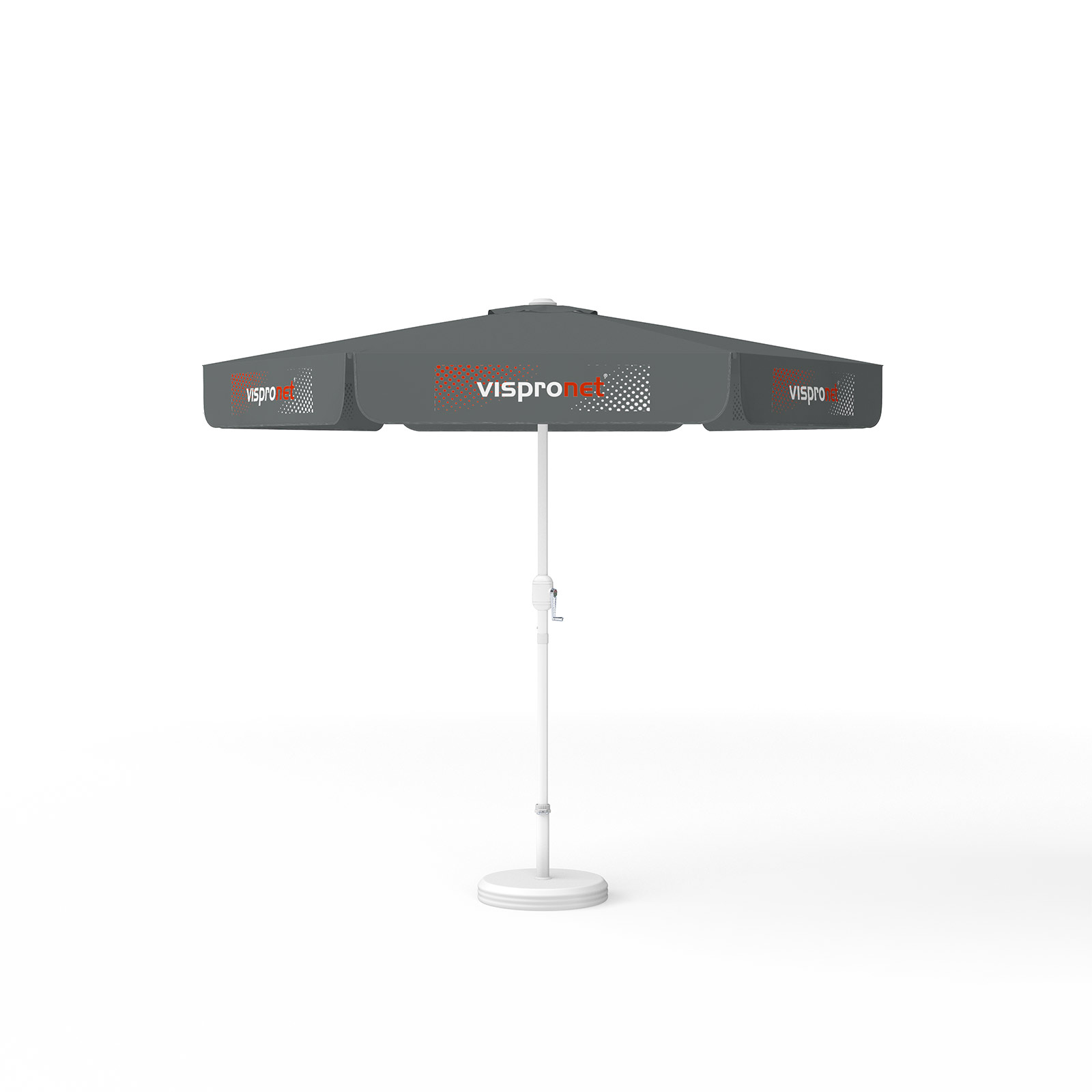 Parasol avec impression de logo, ø 250 cm, tous les 6 volants imprimés avec 1 motif