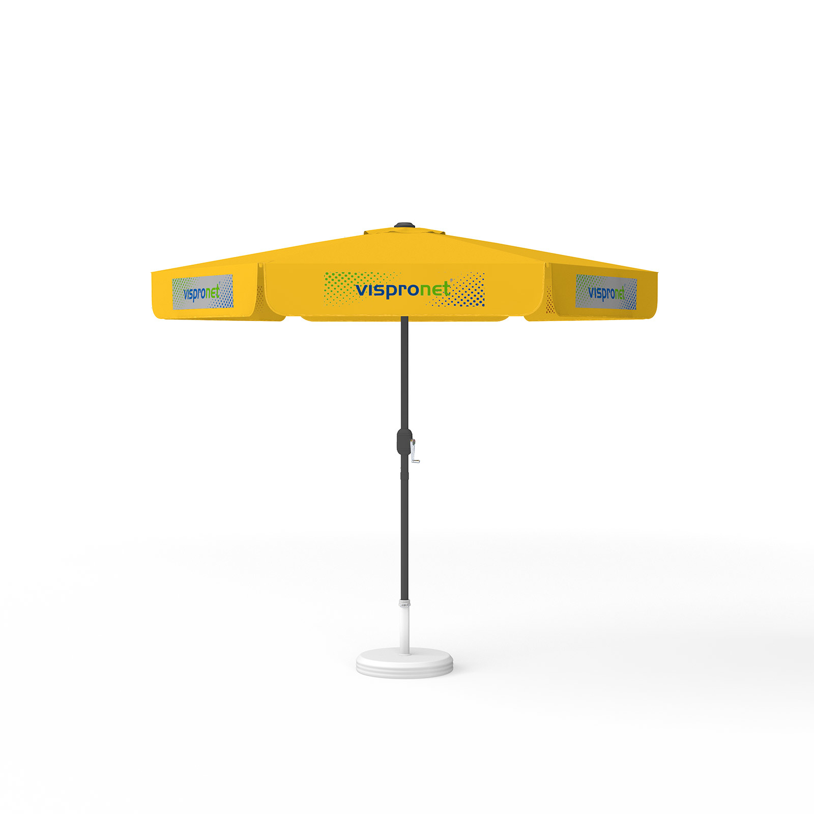 Parasol avec impression de logo, ø 250 cm, 6 volants imprimés en alternance avec 2 motifs