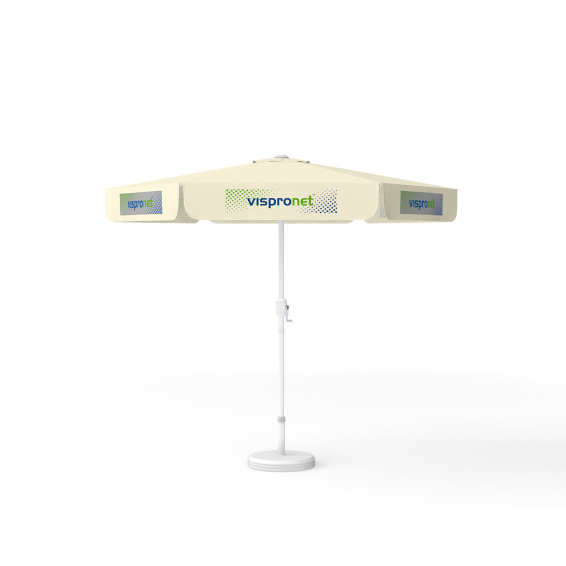 Parasol avec impression de logo, ø 250 cm, 6 volants imprimés en alternance avec 2 motifs