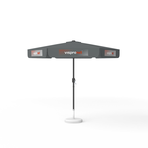 Parasol avec impression de logo, ø 250 cm, 6 volants imprimés en alternance avec 2 motifs