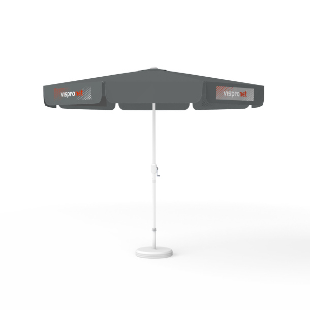 Parasol avec impression de logo, ø 300 cm, 4 volants imprimés en alternance avec 2 motifs