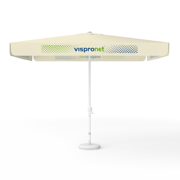 Parasol avec impression de logo, 300 x 300 cm, 4 volants imprimés en alternance avec 2 motifs