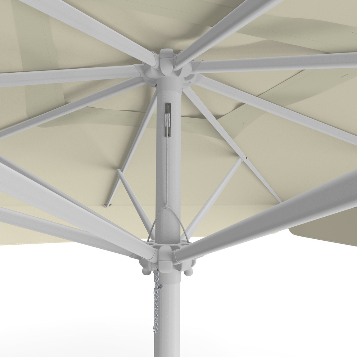 Parasol beige, 300 x 300 cm, détail du cordon de tirage