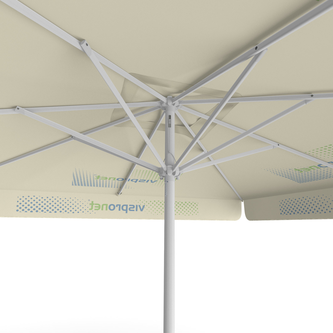 Parasol avec impression de logo, 300 x 300 cm, vue de dessous