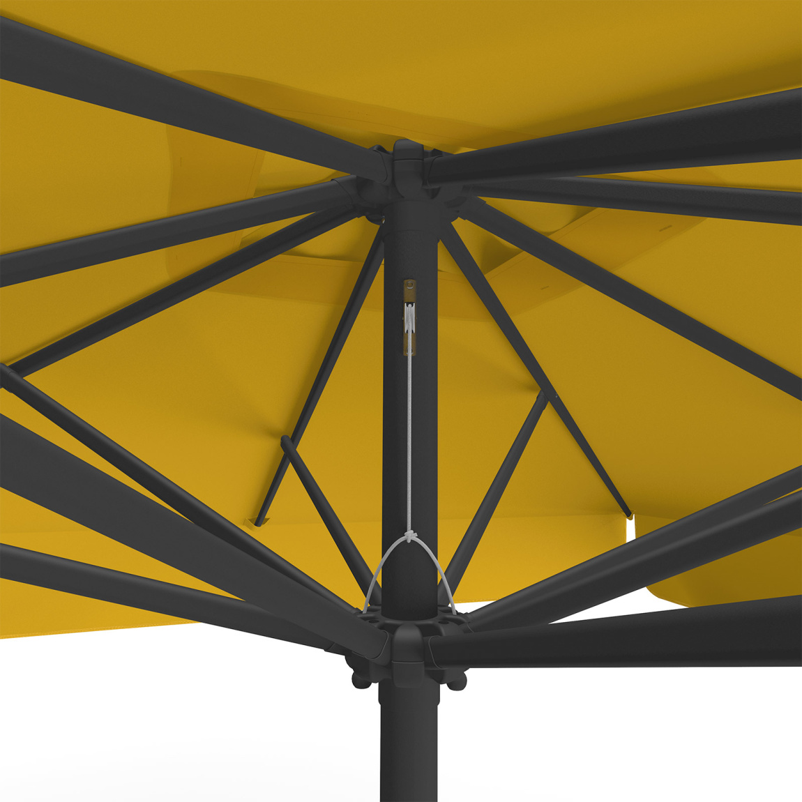 Parasol orange, 250 x 250 cm, détail du cordon de tirage